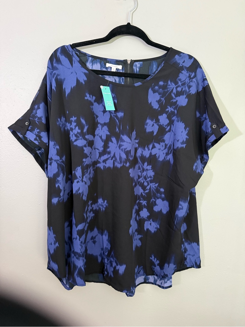 Maurices Black Top with Blue Floral Print